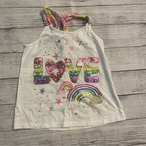 Isaac Mizrahi Tank Top Sequin Rainbow Love Braided Straps White Size Medium 7/8